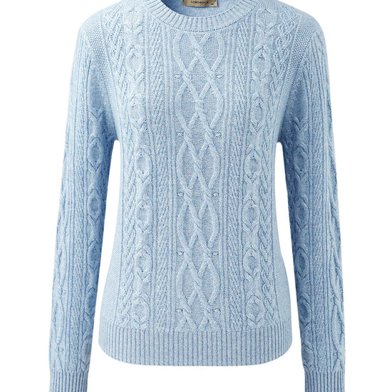 COMOBOCA 100% Cashmere Women's Cable Round Neck Knit Sweater