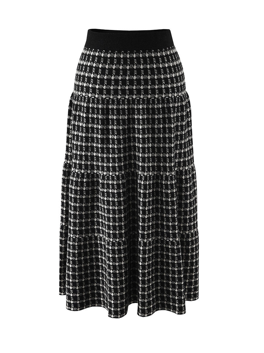 COMOBOCA Women's Plaid Wool Knit A Line Skirt