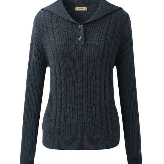 COMOBOCA 100% Cashmere Women's Cable Sailor Collar Sweater