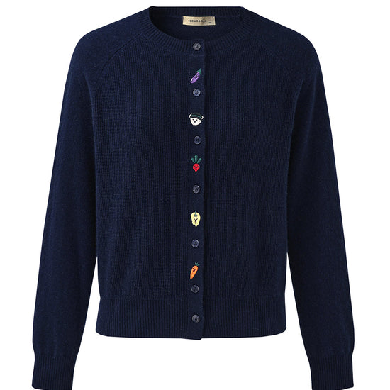 COMOBOCA 100% Cashmere Women's Embroidered Button-Front Cardigan