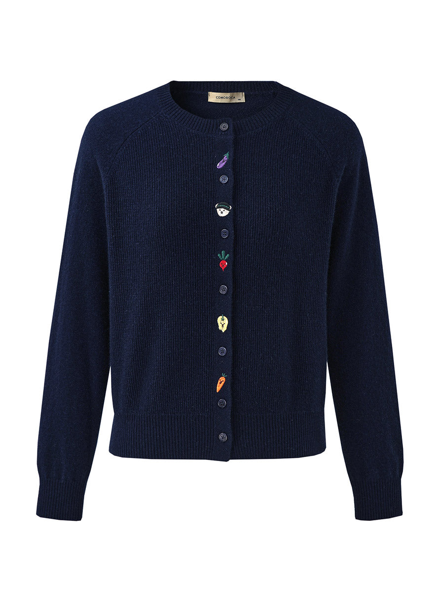 COMOBOCA 100% Cashmere Women's Embroidered Button-Front Cardigan