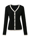 COMOBOCA Women's Ribbed V-neck Cardigan with White Trim