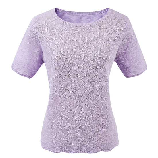 COMOBOCA Women's Sheer Floral Lace Knit T-Shirt