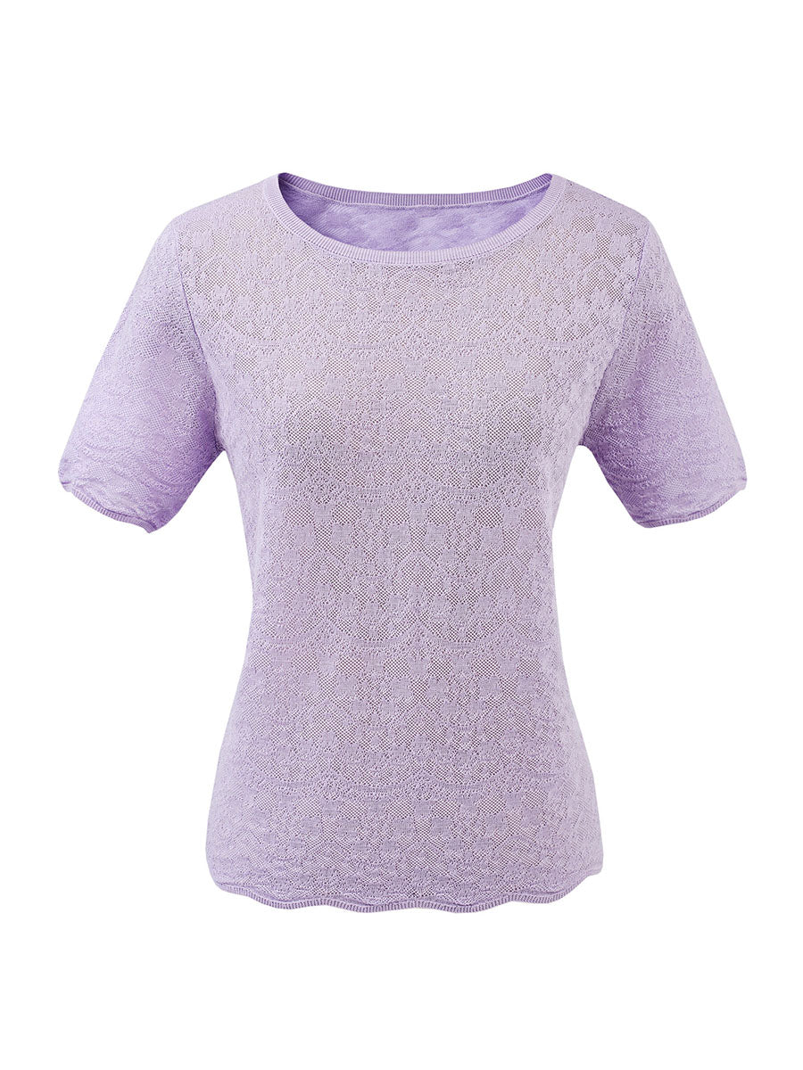 COMOBOCA Women's Sheer Floral Lace Knit T-Shirt