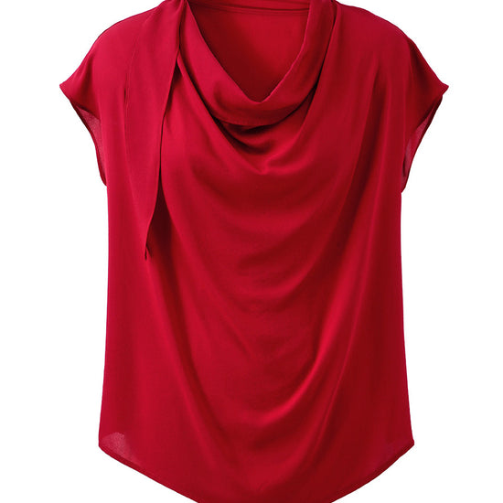 COMOBOCA 100% Mulberry Silk Women's Draped Cowl Neck Blouse