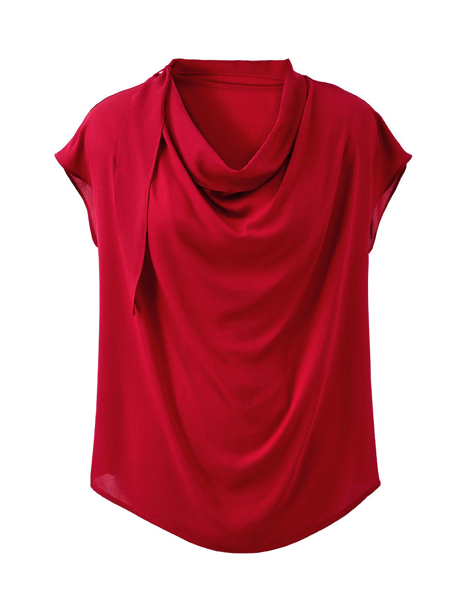 COMOBOCA 100% Mulberry Silk Women's Draped Cowl Neck Blouse