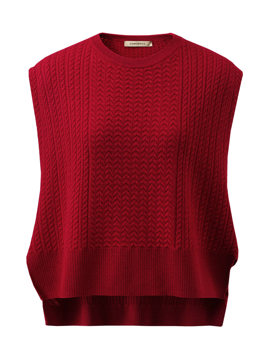 COMOBOCA 100% Wool Women's Knit Sleeveless Sweater Vest