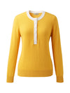 COMOBOCA 100% Cashmere Women's Contrast Trim Button Front Sweater