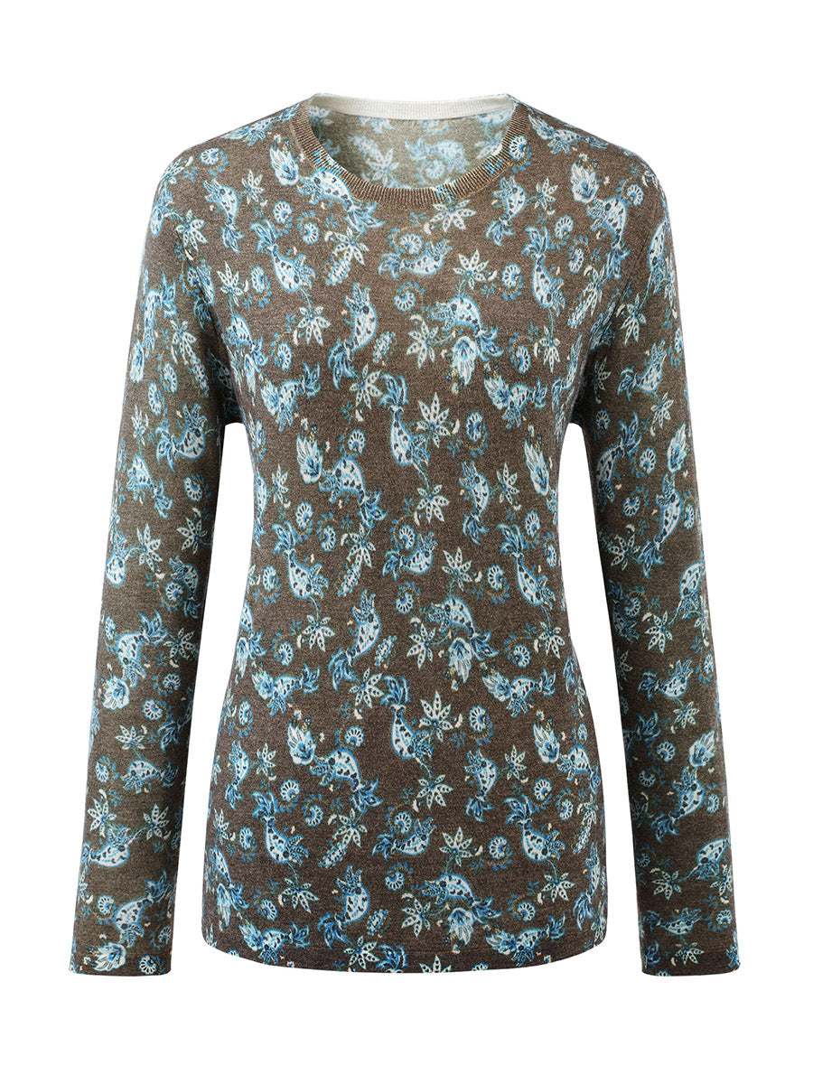COMOBOCA Women's Paisley Floral Print Knit Sweater