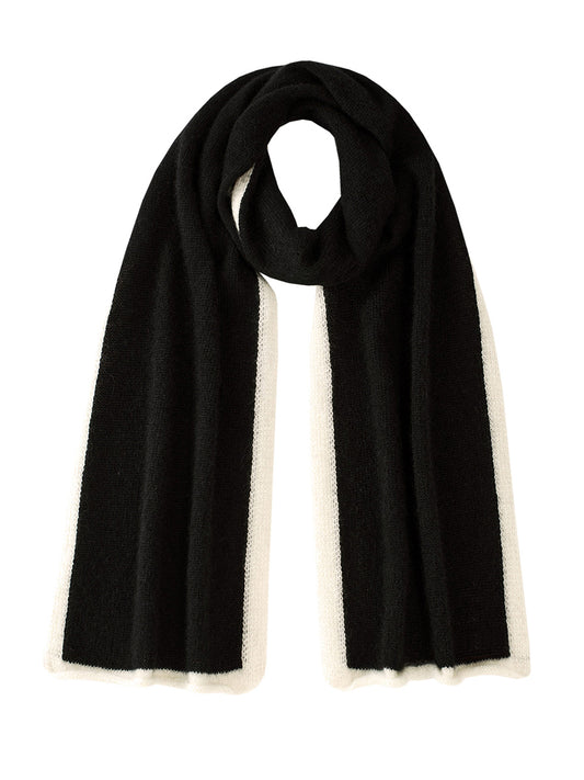 COMOBOCA Black 100% Cashmere Women's Striped Knit Scarf