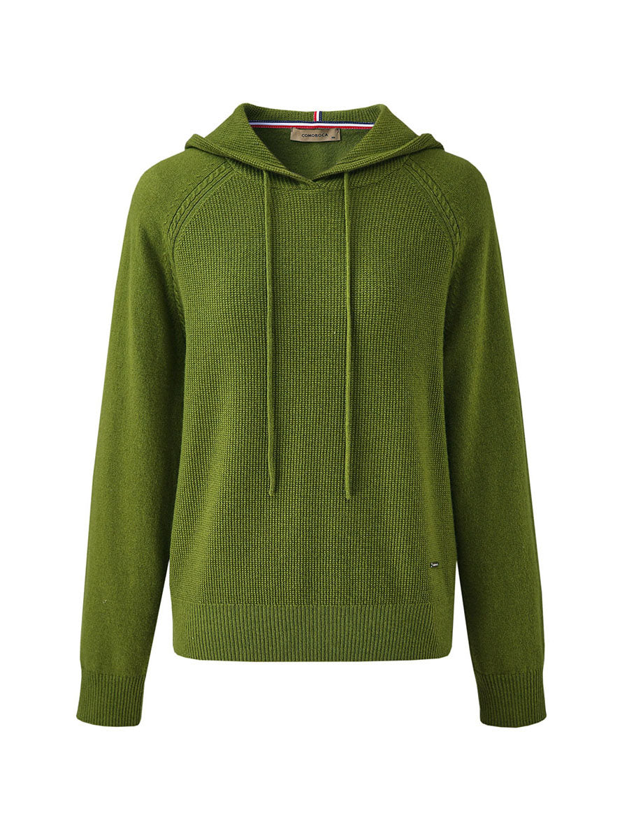 COMOBOCA 100% Wool Women's Ribbed Hem Adjustable Hoodie