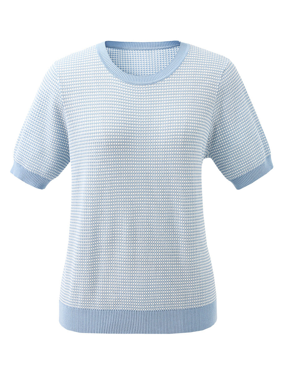 COMOBOCA Women's Houndstooth Pattern Knit T-Shirt