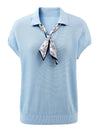 COMOBOCA Women's Paisley Scarf Polo Collar Waffle Knit T-Shirt