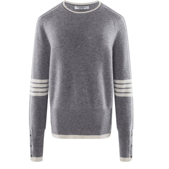 COMOBOCA 100% Cashmere Women's Striped Sleeve Round Neck Sweater
