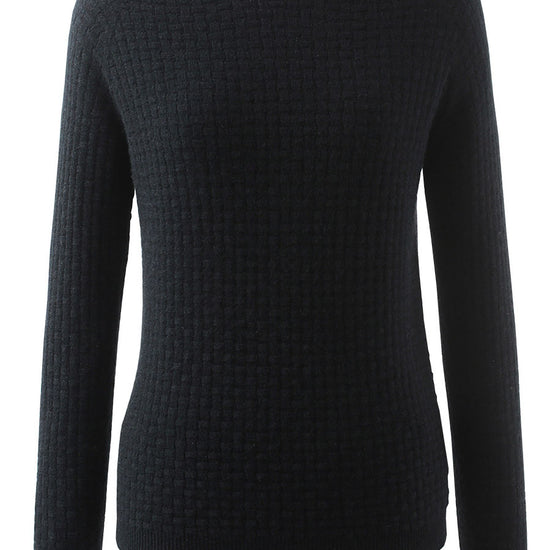 COMOBOCA Black 100% Cashmere Women's Round Neck Ribbed Knit Sweater