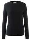 COMOBOCA Black 100% Cashmere Women's Round Neck Ribbed Knit Sweater