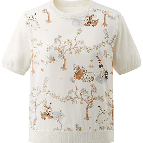 COMOBOCA Women's Mixed Print Short Sleeve Knit Top