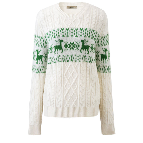 COMOBOCA 100% Cashmere Women's Cozy Reindeer Fair Isle Knit Sweater