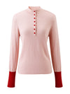 COMOBOCA 100% Cashmere Women's Button Down Contrast Cuff Knit Sweater