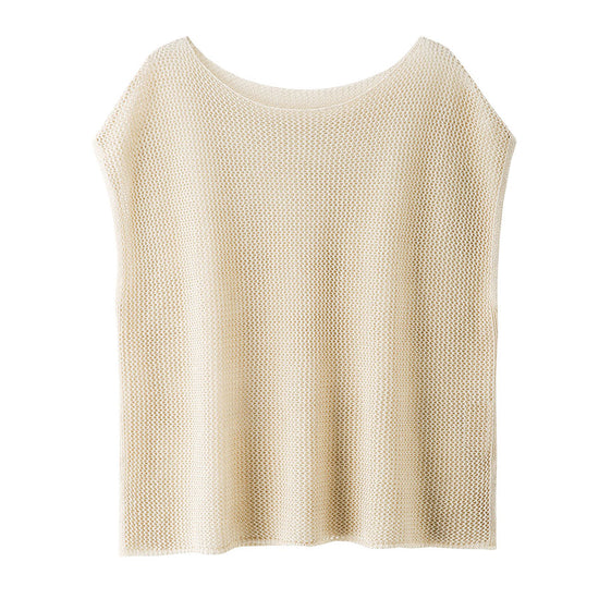 COMOBOCA Women's Sheer Mesh Knit Cap Sleeve Top with Side Slit