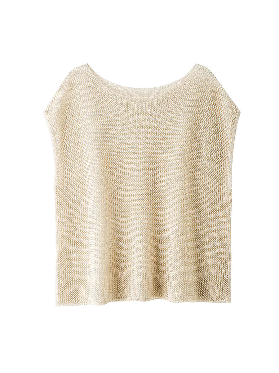 COMOBOCA Women's Sheer Mesh Knit Cap Sleeve Top with Side Slit