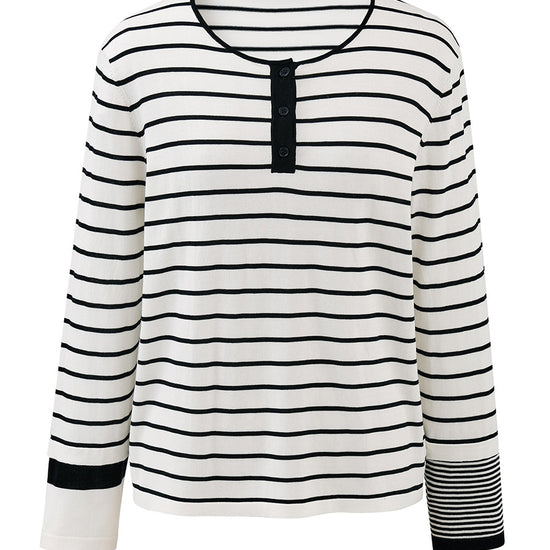 COMOBOCA Women's Stripe Henley Round Neck Sweater