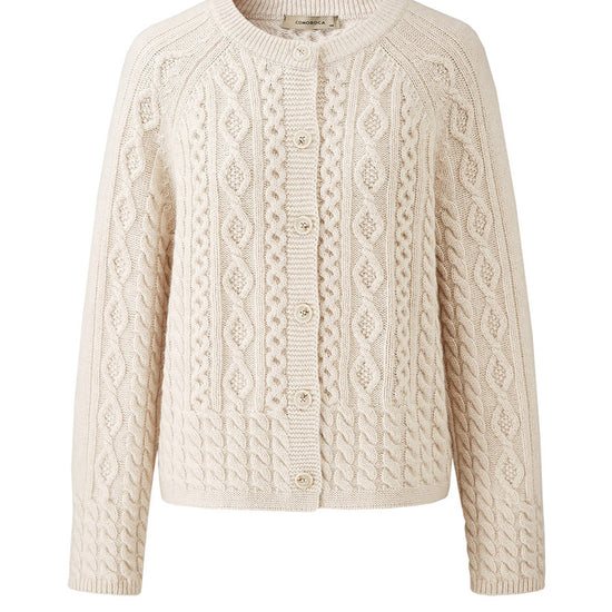 COMOBOCA 100% Wool Women's Cable Knit Button Cardigan