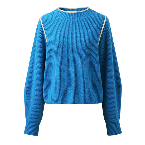 COMOBOCA 100% Wool Women's Color Block Ribbed Knit Sweater