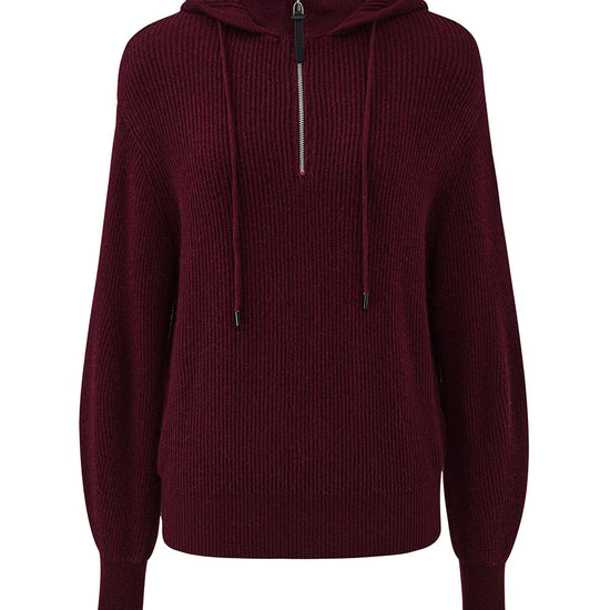 COMOBOCA 100% Cashmere Women's Ribbed Knit Hoodie