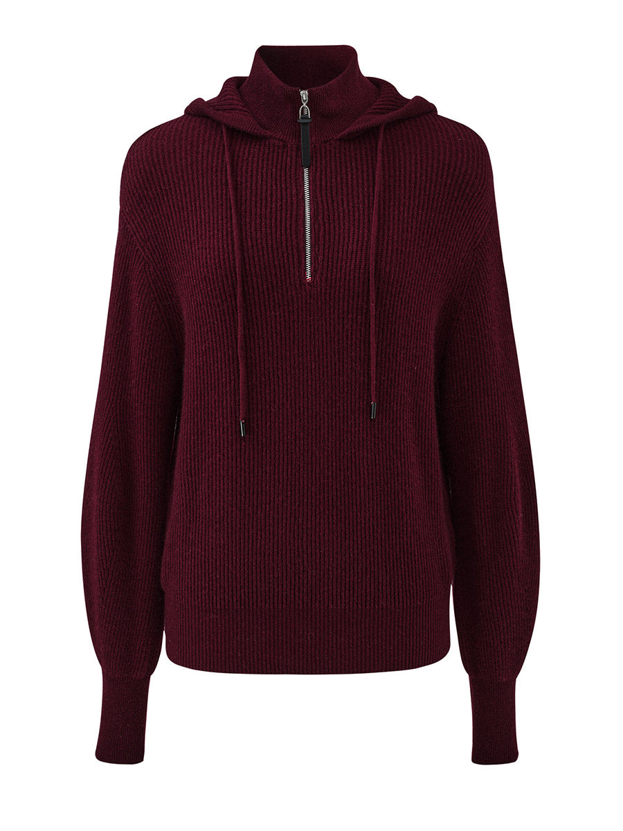 COMOBOCA 100% Cashmere Women's Ribbed Knit Hoodie