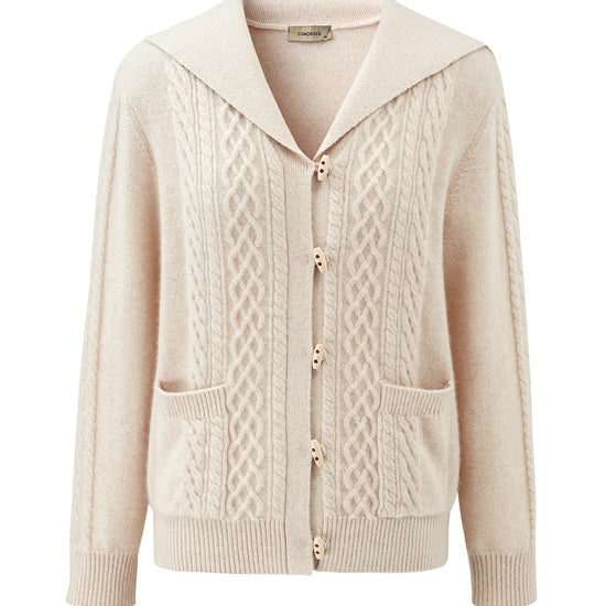 COMOBOCA 100% Cashmere Women's Sailor Collar Cable Knit Cardigan