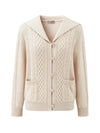 COMOBOCA 100% Cashmere Women's Sailor Collar Cable Knit Cardigan