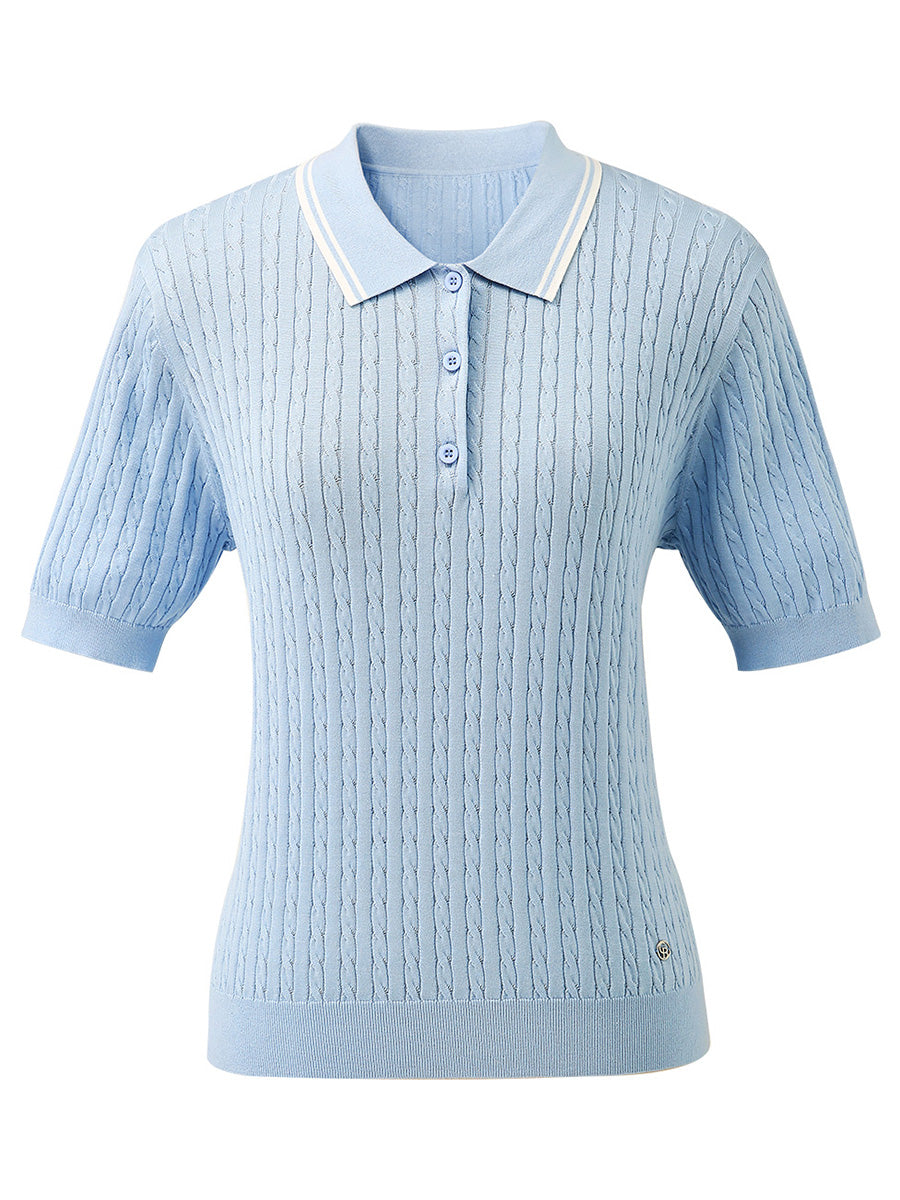 COMOBOCA Women's Cable Knit Polo T-Shirt