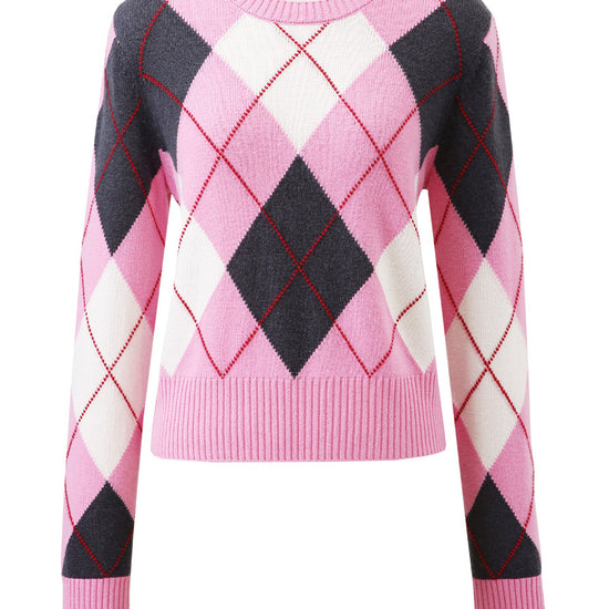 COMOBOCA 100% Wool Women's Argyle Pattern Knit Sweater