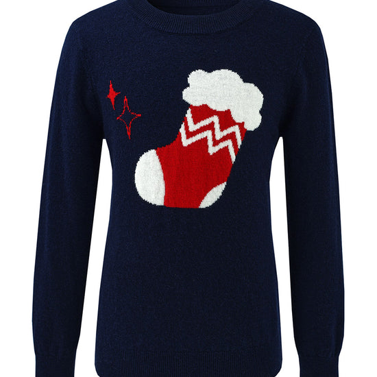 COMOBOCA 100% Wool Kids' Christmas Stocking Round Neck Sweater
