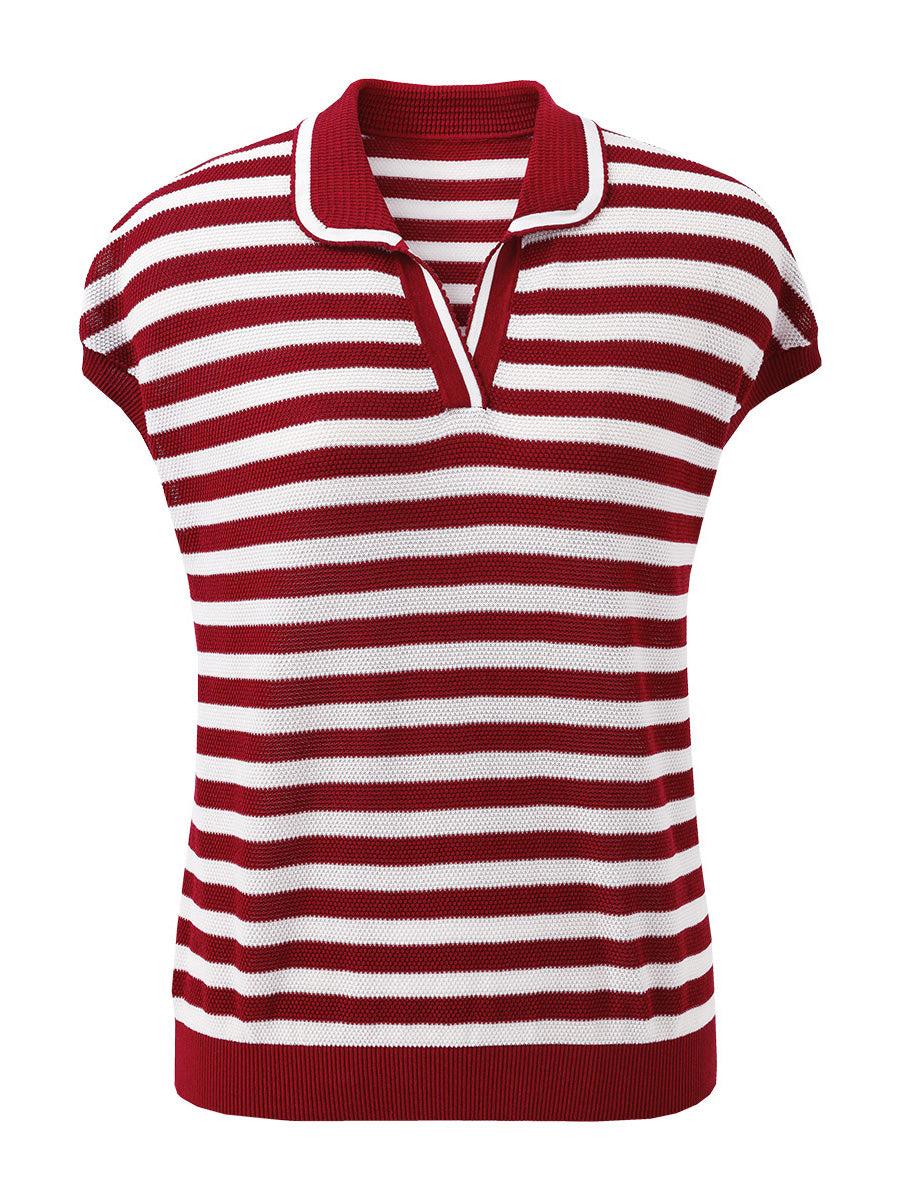 COMOBOCA Women's Striped Polo Knit T-Shirt