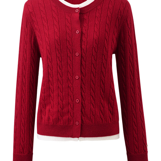 COMOBOCA 100% Wool Ribbed Cable Extra Size Knit Cardigan