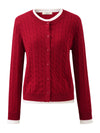 COMOBOCA 100% Wool Ribbed Cable Extra Size Knit Cardigan