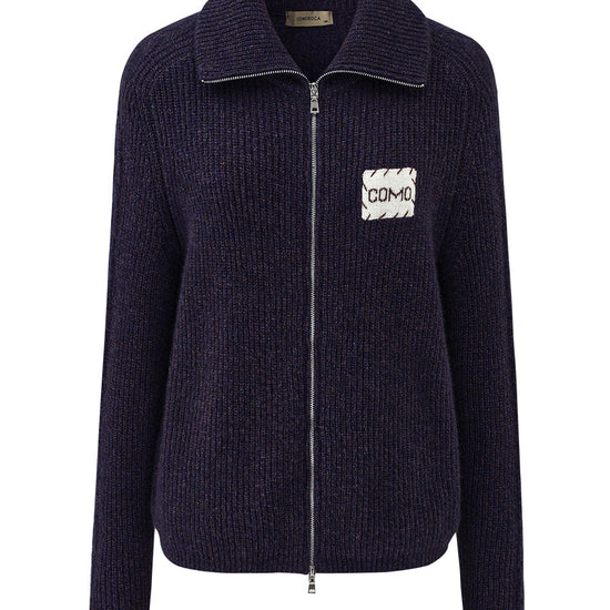 COMOBOCA 100% Cashmere Women's Ribbed Collared Zip Up Cardigan