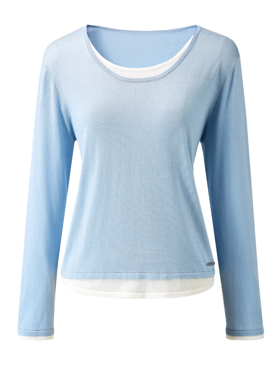 COMOBOCA Women's Layered Round Neck Knit Sweater