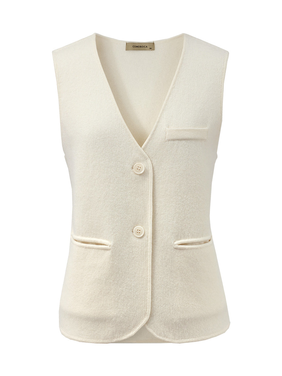 COMOBOCA 100% Wool Elegant Sleeveless Button-Up Vest