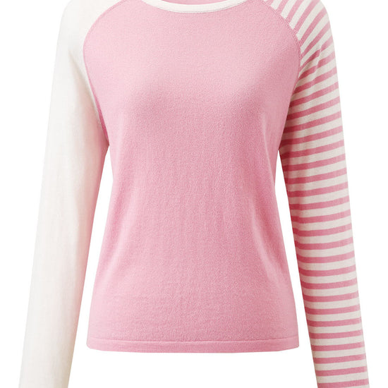 COMOBOCA 100% Wool Women's Striped Sleeve Contrast Knit Worsted Sweater