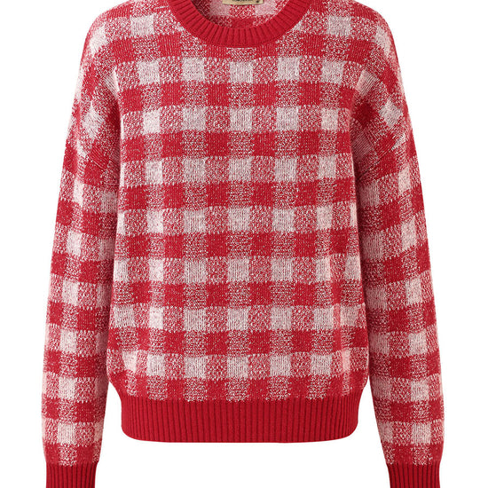 COMOBOCA 100% Cashmere Women's Checkered Round Neck Sweater
