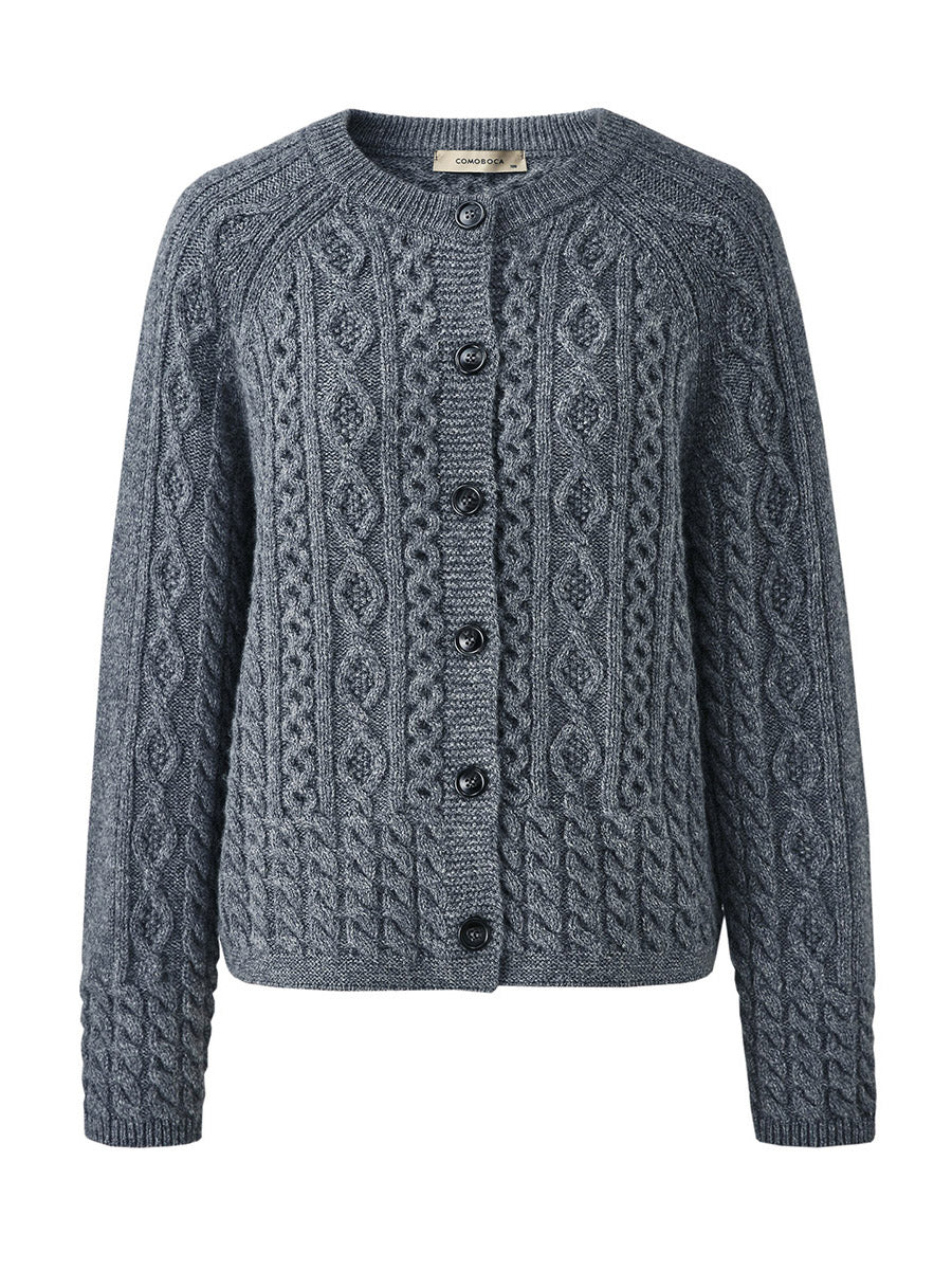 COMOBOCA 100% Wool Women's Cable Knit Button Cardigan