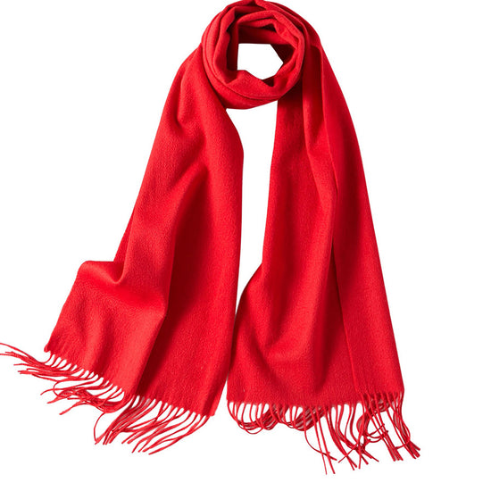 COMOBOCA Bright Red 100% Wool Fringe Versatile Scarf