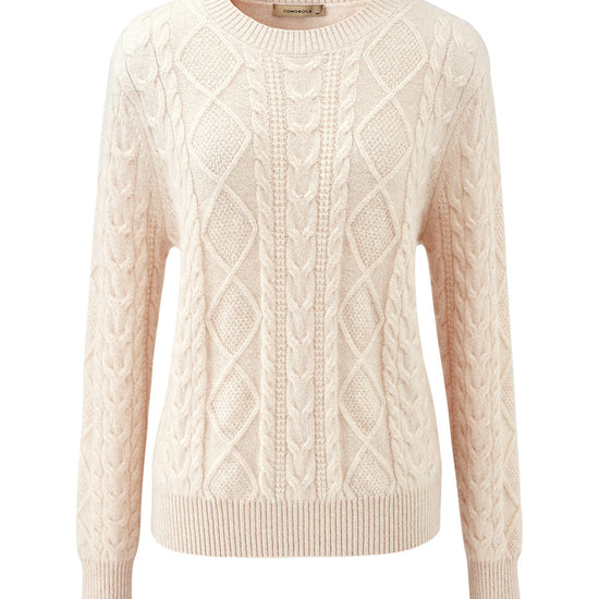 COMOBOCA 100% Cashmere Women's Cable Round Neck Knit Sweater