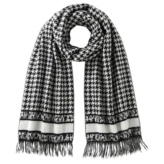 COMOBOCA 100% Cashmere Houndstooth Patterned Scarf