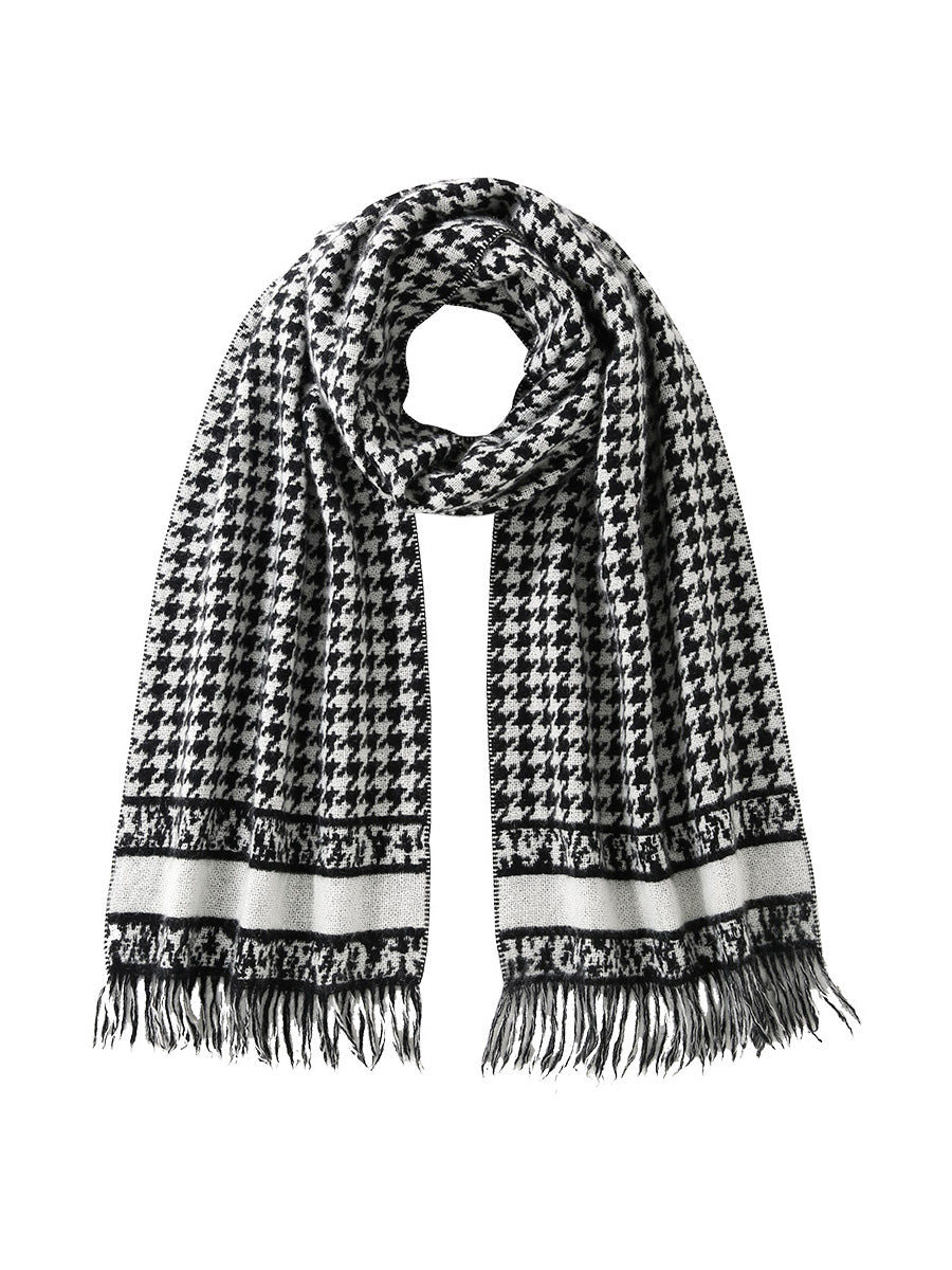 COMOBOCA 100% Cashmere Houndstooth Patterned Scarf