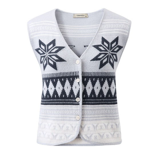 COMOBOCA 100% Wool Women's Vintage Fair Isle Knit Vest