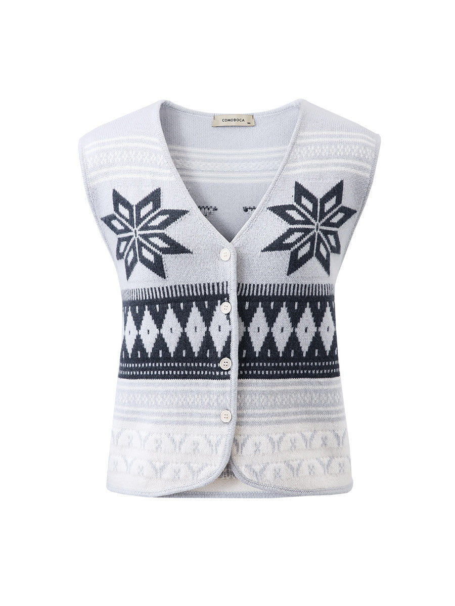 COMOBOCA 100% Wool Women's Vintage Fair Isle Knit Vest